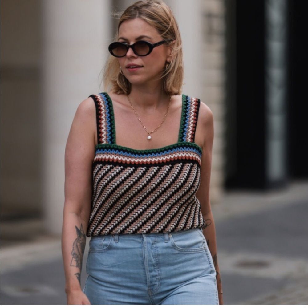 Veronica Beard Livina Woven Knit Sweater Stripe Diagnol Geometric Tank Top XL - Picture 3 of 10